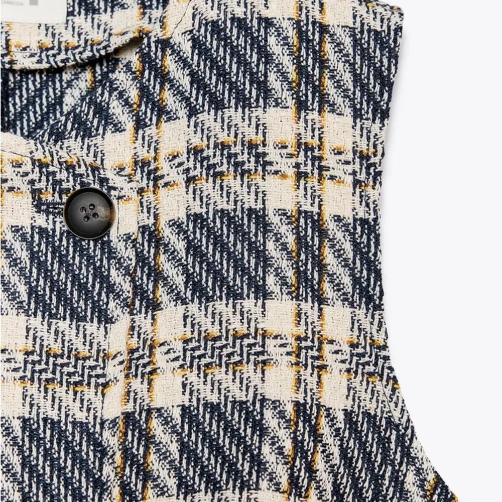 TEXTURED PLAID WAISTCOAT , Plaid Sleeveless Dress - Picture 4 of 6